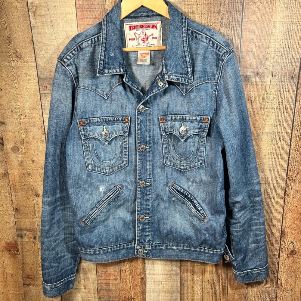 True Religion Johnny Denim Trucker Jacket Men's Size XXL Blue Wash Western